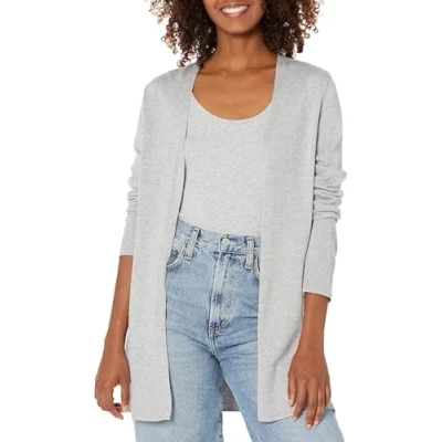 Image de Amazon Essentials Gilet Ouvert sur Le Devant Léger (Grandes Tailles Disponibles) Dames, Gris Clair Chiné, M