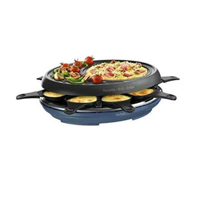Image de Appareil à raclette Tefal Colormania avec 8 coupelles plaque grill et crêpes 1050 W Bleu