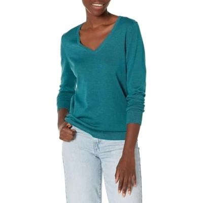 Image de Amazon Essentials Chandail léger à manches longues et col en V pour femme (disponible grande taille), bleu sarcelle chiné, taille XL