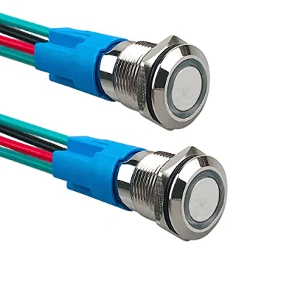 Afbeelding van Aiqeer 2 stuks, 12 mm, momentane drukknopschakelaar, V/24 V, 3 A, drukknopschakelaar van roestvrij staal, waterdicht, IP66, met voorbedrade stekker (witte led)