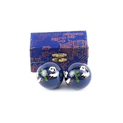 Afbeelding van lachineuse Set Qi Gong Panda ballen Chinese anti stress van email ø 45 mm Gezondheidsballen Zen ontspanning geschenkdoos Aziatisch artikel Japan China Feng Shui Kleur: blauw