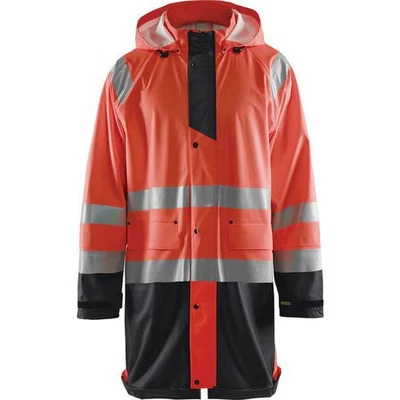 Image de Veste de pluie haute visibilité niveau 1 rouge fluorescent/noir