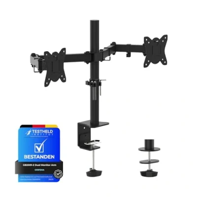 Afbeelding van GRIFEMA GB2001 2 Dual Monitorhouder voor 13 32 inch computerscherm, in hoogte verstelbaar, VESA 75x75/100x100, staal, zwart