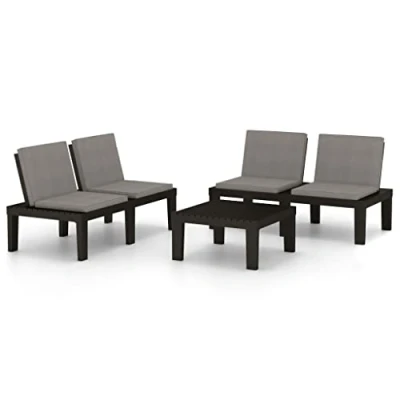 Image de vidaXL Salon de jardin 3 pcs avec coussins Plastique Gris3059828