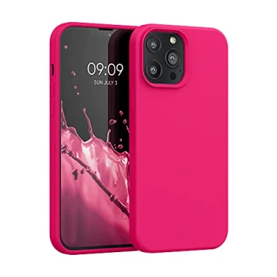 Afbeelding van kwmobile telefoonhoesje geschikt voor Apple iPhone 13 Pro Max Hoesje met siliconen coating Smartphone case in neon roze