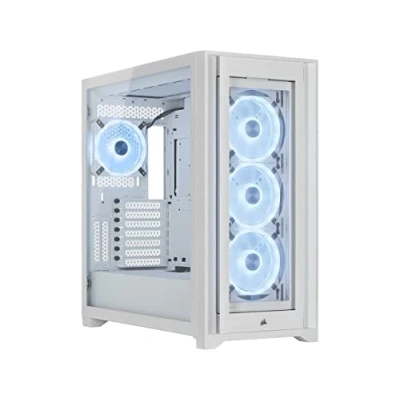 Image de CORSAIR iCUE 5000X RGB QL Edition Mid tower panneau latéral fenêtré (verre trempé) pas d&#039;alimentation (ATX) blanc authentique USB/Audio