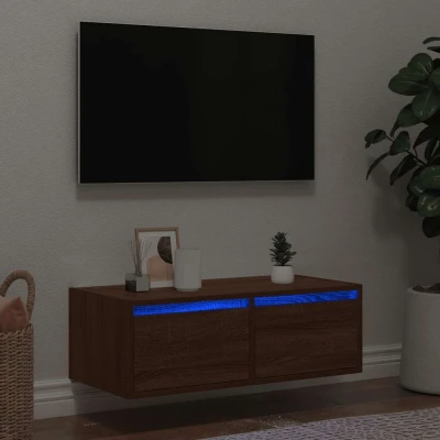 Afbeelding van vidaXL Tv meubel met LED verlichting 75x35,5x25 cm bruin eikenkleur