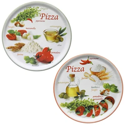 Afbeelding van MamboCat Set van 2 Napoli Green &amp; Red pizzaborden, Ø 33,8 cm, groot, personen, borden met verschillende motieven, versierd, voor pizza of presentatie, porselein