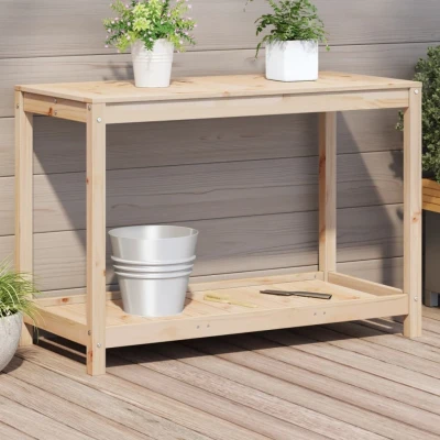 Afbeelding van Oppottafel met schap 108x50x75 cm massief grenenhout