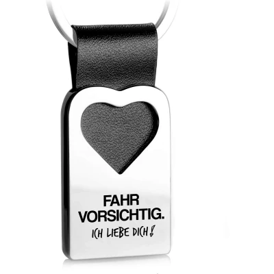 Afbeelding van FABACH Sleutelhanger hart met leergravure geluksbrenger hanger voor uw lievelingsmens rijd voorzichtig Ik hou van je, zwart., Schwarz