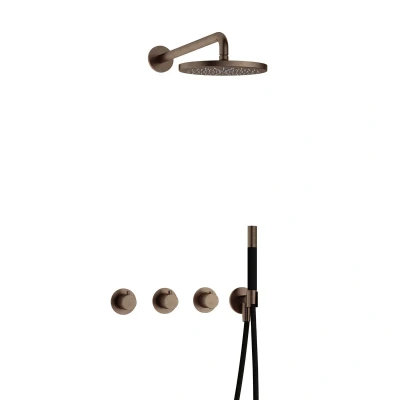 Afbeelding van Hotbath Cobber Regendoucheset IBS70 Verouderd Messing Staaf handdouche 20cm Hoofddouche Wandarm Handouche met wandhouder