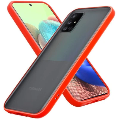 Afbeelding van Cadorabo Hoesje geschikt voor Samsung Galaxy A71 5G in Mat Rood Zwarte Knopen Hybride beschermhoes met TPU siliconen Case Cover binnenkant en matte plastic achterkant