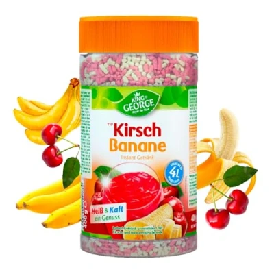 Afbeelding van KING GEORGE Bananenkers 12 x 400 g Instant mengdrank met vitamine C Zomergenot Voordeelverpakking Poederdrank, verfrissende drank voor het gezin, medewerkers van de