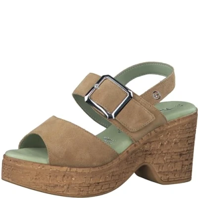 Afbeelding van Tamaris Sandalen met hoge hak, Dames, Maat: 39, Beige Leer