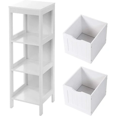 Afbeelding van Nancy&#039;s Badkamerkast 89 CM Wit Kast met 2 Laden Badkamermeubel