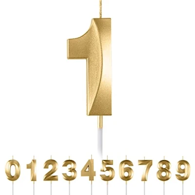 Afbeelding van verjaardagskaarsen cijfer 1,3D gouden verjaardag kaarsen nummer 1 verjaardagstaart decoratie