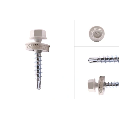 Afbeelding van Wovar HILO Zelfborende dakpanplaatschroeven Verzinkt Wit R9002 6.3 x 38 mm Doos 250 Stuks Dakschroeven