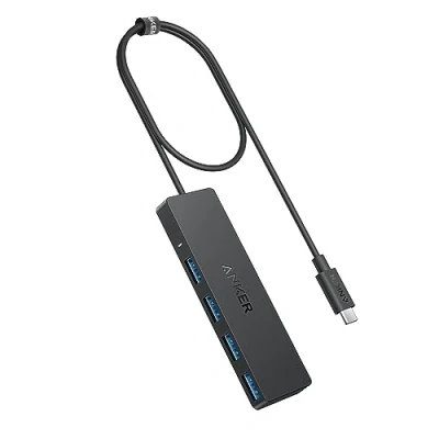 Afbeelding van Anker USB 3.0 datahub met 4 poorten, C OTG 5 Gbit/s ultradun, 60 cm kabel, MacBook, Mac Pro, mini, iMac, Surface XPS, PC, stick, mobiele harde schijf (opladen niet gegarandeerd)