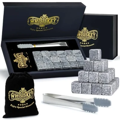Afbeelding van Whisiskey Luxe Whiskey Stones Set RVS 12 stuks Fluwelen Opbergzak Flessenstopper IJstang Herbruikbare IJsblokjes Stenen Voor Glazen Accessoires IJsklontjes Metaal Drank Koeler