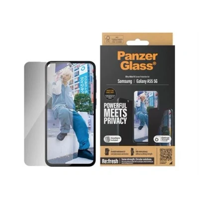 Image de Verre Trempé Samsung Galaxy A55: PanzerGlass Privacy Ultra Wide Fit Anti Bacterial Screenprotector incl. applicator