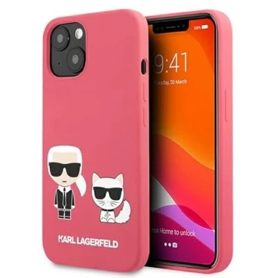 Afbeelding van Karl Lagerfeld Silicone Back Cover Telefoonhoesje voor Apple iPhone 13 Mini Roze Bescherming &amp; Stijl