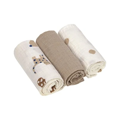 Image de LÄSSIG Little Mateys Dog Lot de 3 couvertures d&#039;emmaillotage en coton pour bébé 60 x cm