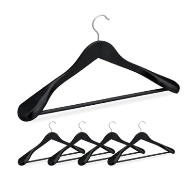 Afbeelding van Relaxdays kledinghangers set 5 stuks voor pakken brede schouder kleerhangers hout zwart
