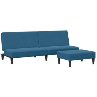 Image de vidaXL Canapé lit à 2 places avec repose pied bleu velours