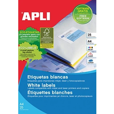 Afbeelding van Apli Etiketten Ft 210 X 297 Mm (b H), Rechte Hoeken, 25 Stuks, 1 Per Blad (1215) Etiket