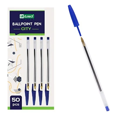 Afbeelding van D.RECT CITY 50 stuks balpennen transparant deksel comfortabele wolfraamcarbide bal blauw