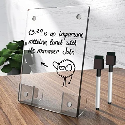 Afbeelding van NiOffice 20,3 x 15,2 cm transparant acryl whiteboard, weekplanningsbord, frameloos bureaubord, droog afwisbaar, flexibele magnetische houder en markers,