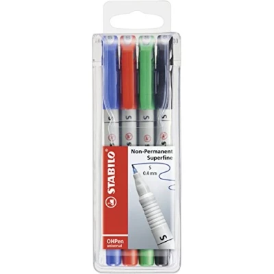 Image de Feutre Stabilo OHPen soluble pochette de 4 feutres pour rétroprojection et surfaces lisses pointe