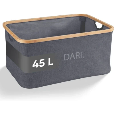 Afbeelding van DARI. Opvouwbare Wasmand 45L Heupwasmand Wasmanden Opbergmand Wasbox Bamboe Grijs