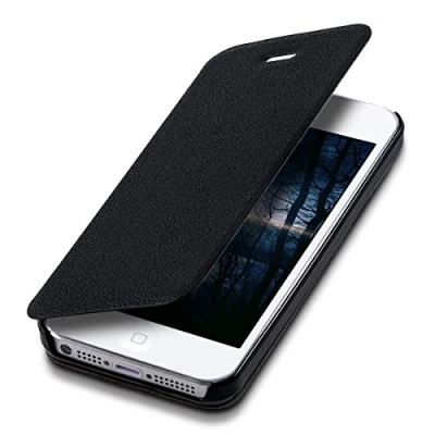 Afbeelding van kwmobile hoesje geschikt voor Apple iPhone SE (1st Gen 2016) / 5 5S kunstlederen mobiele telefoon case flip cover zwart