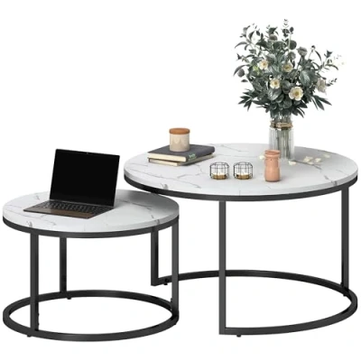 Afbeelding van HOMCOM Salontafelset 78,5x78,5x46,5cm MDF Wit