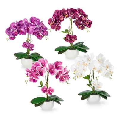 Afbeelding van PASCH® Set van 4 kunstmatige orchideeën in glanzende keramische potten (40 cm), kunstbloemen pot, als echte kunstorchideeën bloemen