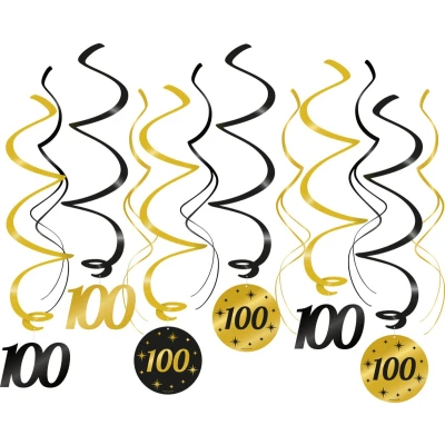 Afbeelding van Hangdecoratie Swirls 100 jaar Classy 70x14cm 6 stuks