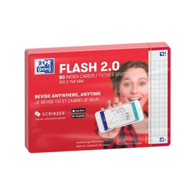 Afbeelding van Oxford Flash 2.0 Flashcards Geruit 5mm A6 Rode rand 80 stuks