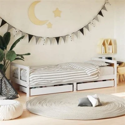 Afbeelding van Kinderbedframe Met Lades 80X160 cm Massief Grenenhout Zwart 80 x 200 / Wit