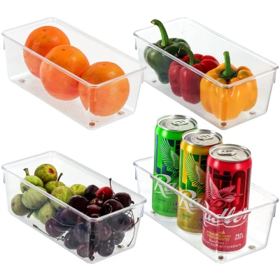 Afbeelding van Kurtzy 4 Pak Keuken Koelkast &amp; Kast Opslag Trays 20cm in Lengte Helder Plastic Trommels Badkamer, Berging, Lade, Diepvries en Huis Organiser Containers