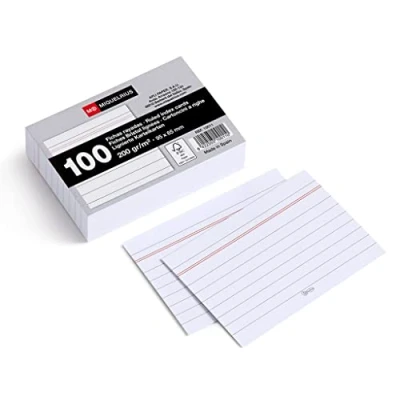 Afbeelding van Miquelrius Flashcards, 100 notitiekaarten, horizontaal gelinieerd, studiekaarten, offsetkarton, 200 g/m², afmetingen 65 x 95 mm