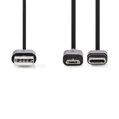 Afbeelding van Nedis 2 in 1 Kabel USB 2.0 A Male Micro B / C 480 Mbps 1.00 m Vernikkeld Rond PVC Zwart Label