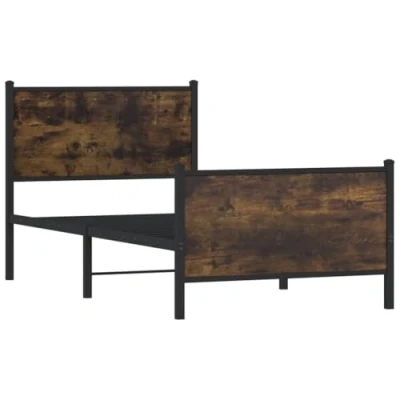 Afbeelding van Bedframe met hoofd en voeteneinde metaal gerookt eiken 75x190cm