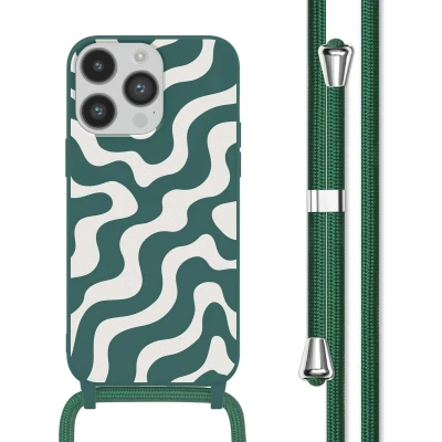 Afbeelding van imoshion hoesje Geschikt voor iPhone 14 Pro met koord Siliconen design Meerkleurig / Petrol Green Groovy