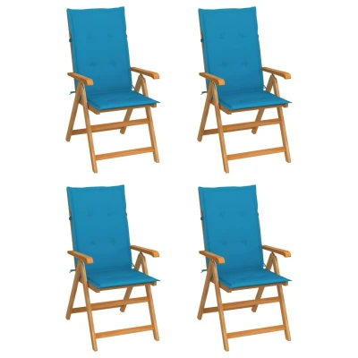 Afbeelding van Tuinstoelen 4 st met blauwe kussens massief teakhout