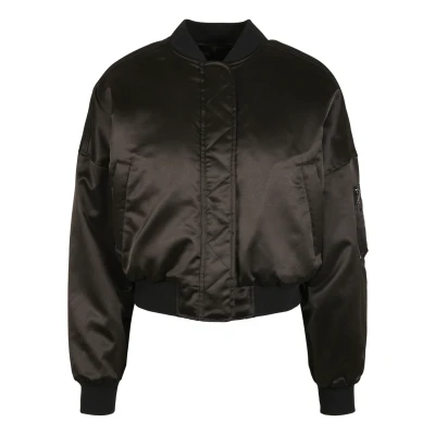Afbeelding van Urban Classics Ladies Short Oversized Satin Bomber Jacket Bomberjacks, Dames, Maat: 4XL, Black
