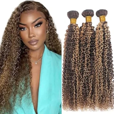 Afbeelding van Tuheerst Human Hair Bundels 3 Curly Wave Extensions Lang Blond Echt Haar Weven Braziliaans Menselijk Virgin Remy 34 Inch