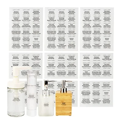 Afbeelding van Set van 108 waterdichte zelfklevende etiketten Voor badkamer containers, flessen, boerderij, met handzeep, gezichtszeep, lotion, shampoo, conditioner, tongen