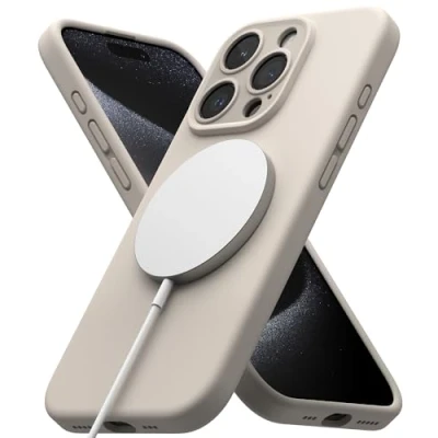 Afbeelding van Ringke Beschermhoes compatibel met iPhone 15 Pro [Magnetische Siliconen] Magnetische Microvezel Zachte Siliconen Bumper Ultradun Zacht Lichtgewicht Case Accessoires Steen