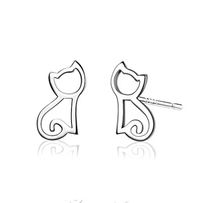 Afbeelding van Belons Kitten Oorbellen 925 zilver Meisje, haarlak, sterling zilver, zirkonia, lak, Zirkoniumoxide